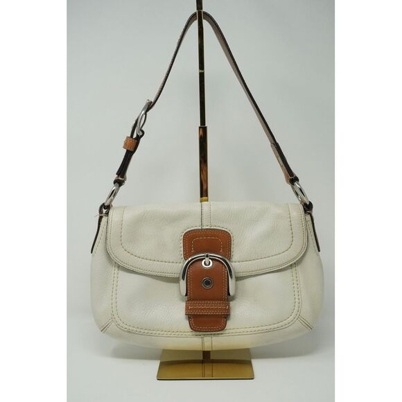 Coach Handbags - Coach Vintage Soho Pebbled Ivory and Brown Smooth Leather Silver Tone Boho